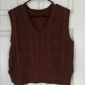 Brown Cable Knit Sweater Vest